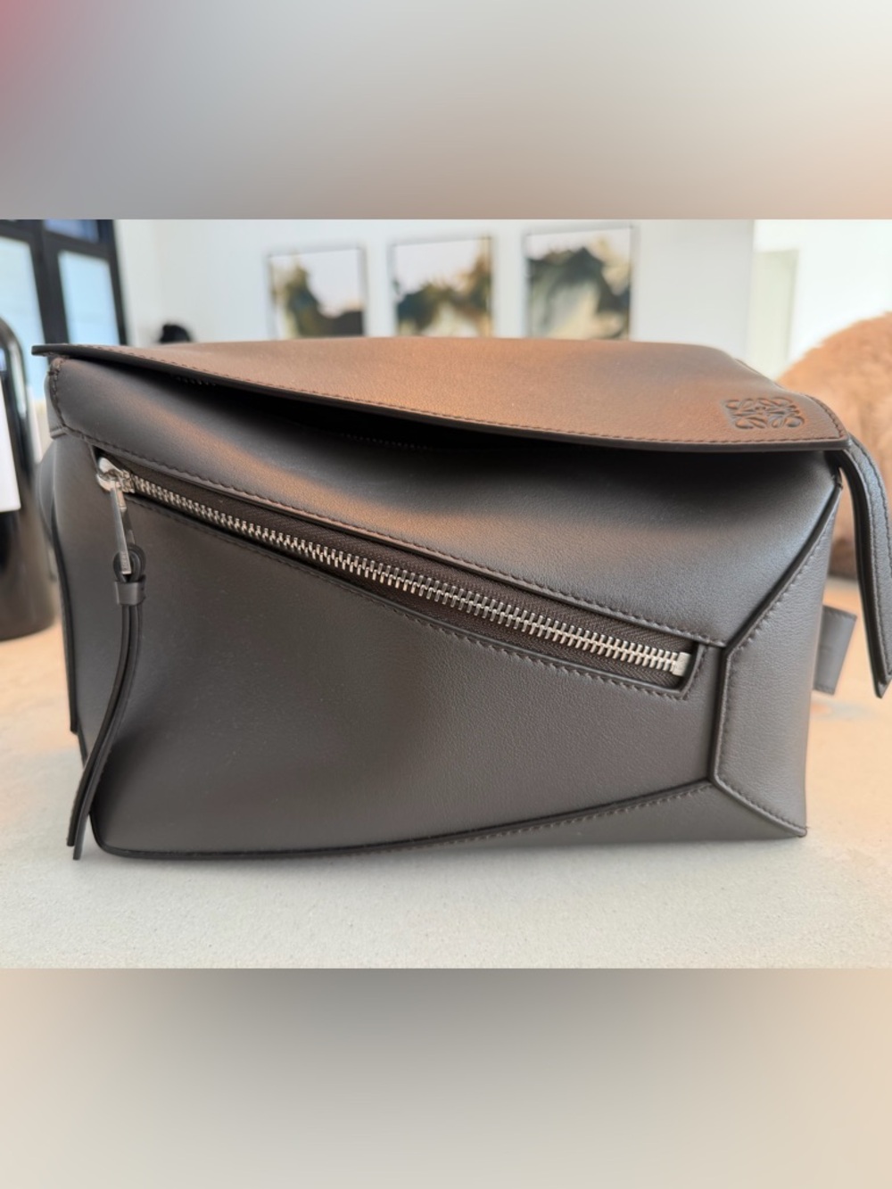 Loewe Dark Gray Puzzle Bum Bag with Silver Zipper- Small